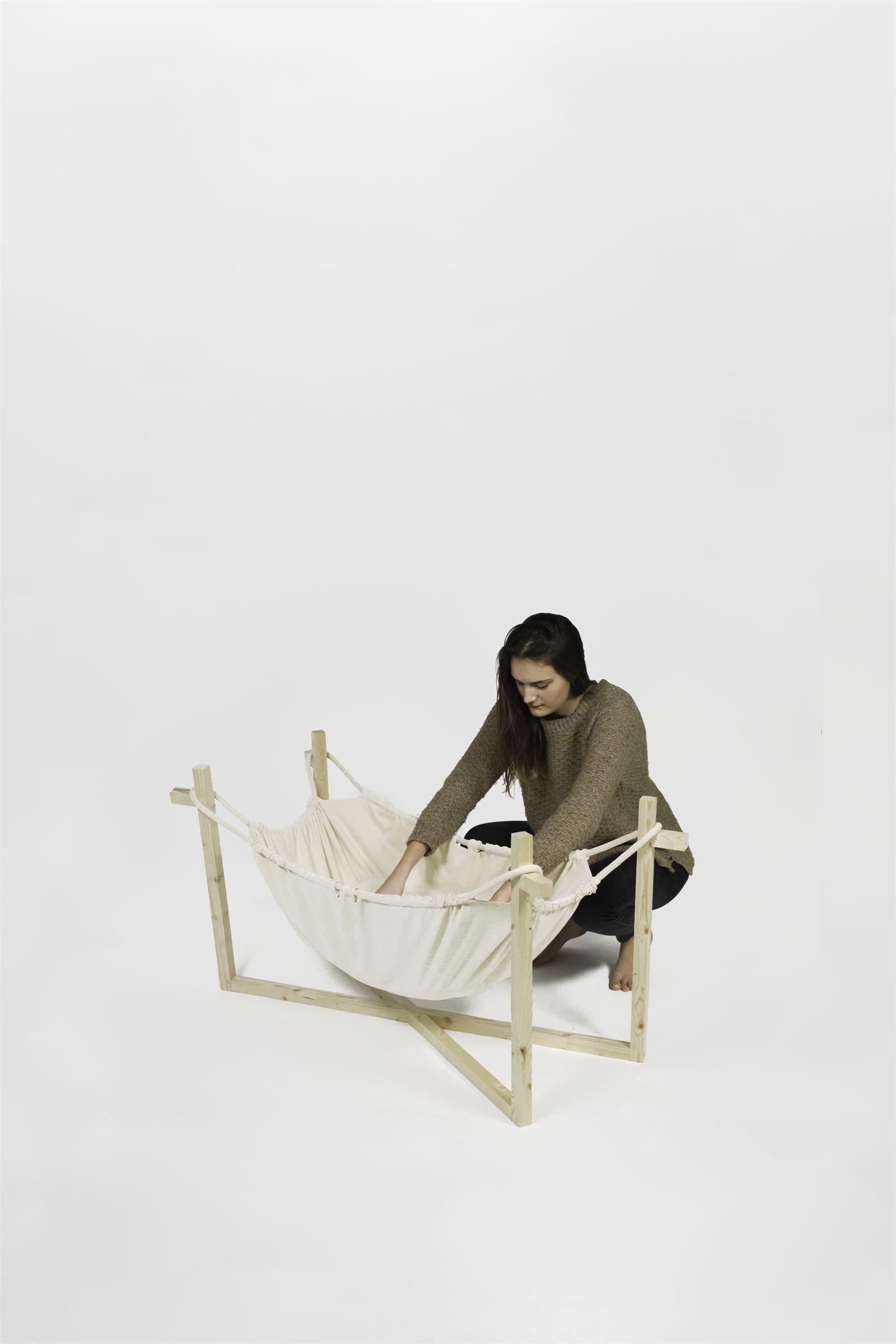 The amb hammock detaches from the frame for carrying