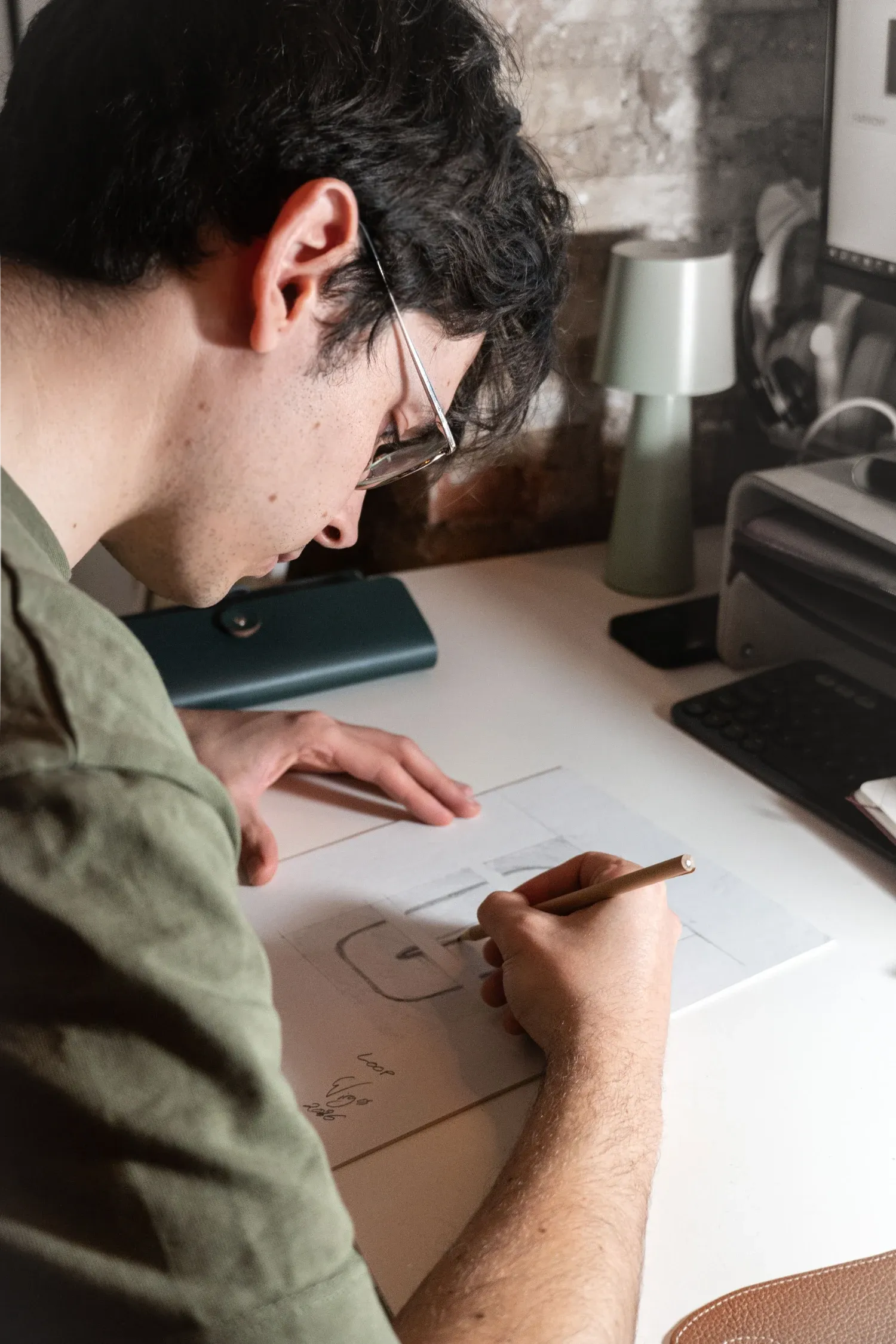Sketching by hand in the studio