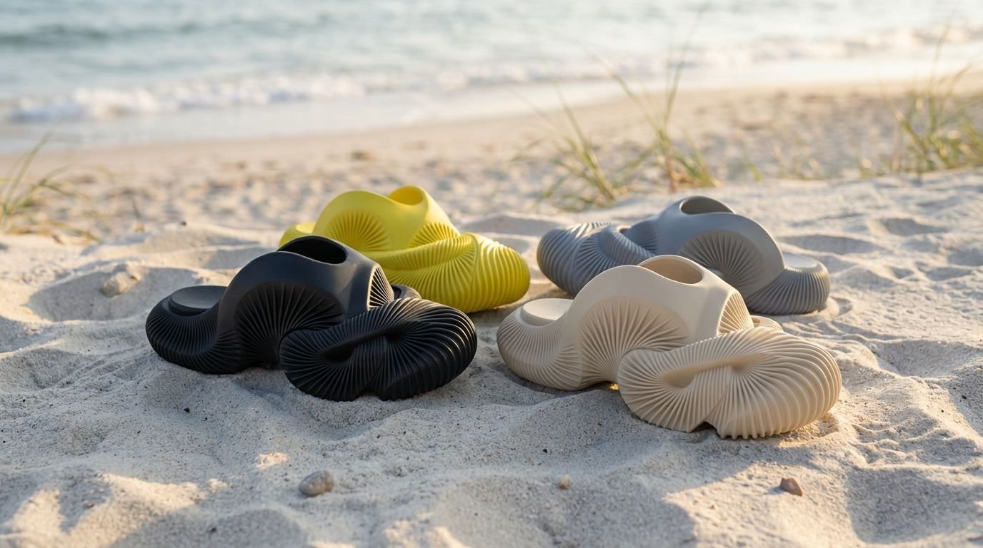 FLOW: conceptual sneaker rendered on sand