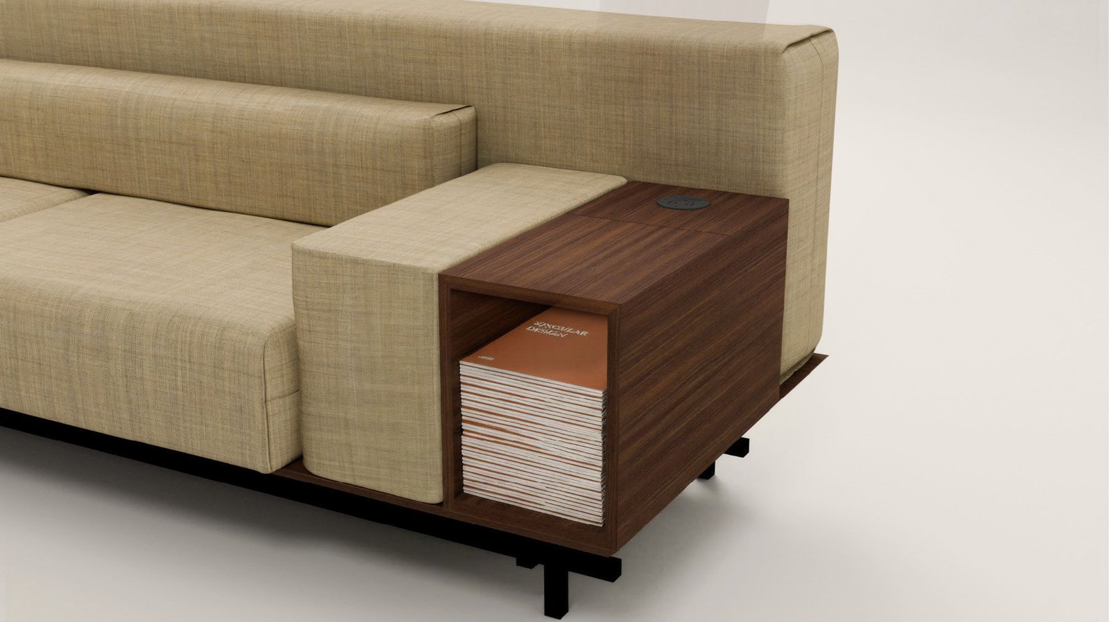 MODO sofa: modular composition with wooden base, overall view