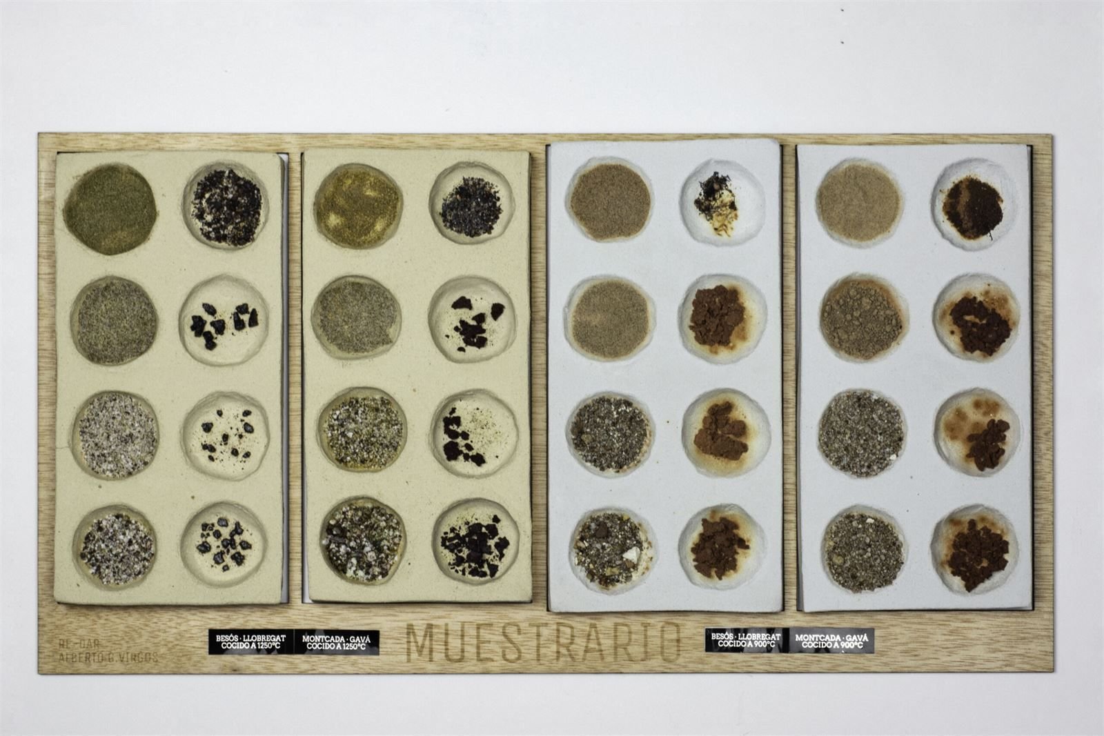 RE-DAR material sample board: sludge fired at different temperatures