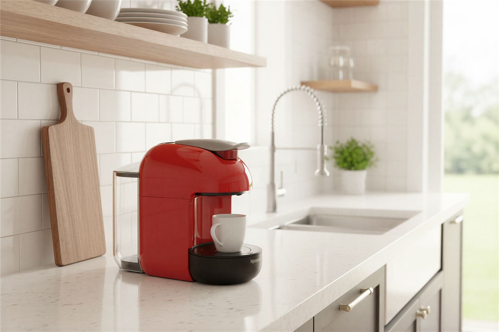 Domestic coffee maker set in a kitchen, AI generated render